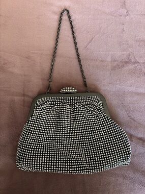 Cache Black and Silver Rhinestone Evening Clutch with Chain